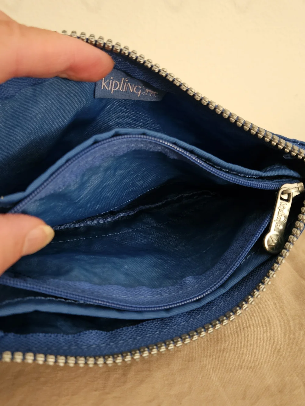 Kipling Royal Blue Nylon Wristlet Pouch with Monkey Charm